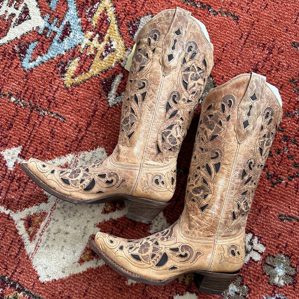 Corral Vintage Saddle Brush Light Tan Cowboy Boots Size 7.5
